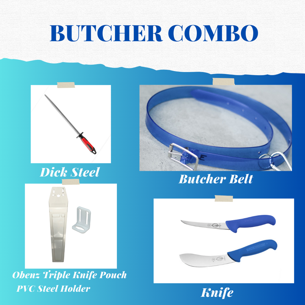 Professional Butcher Tool Combo: Belt, Dick Steel, Knife, and Pouch