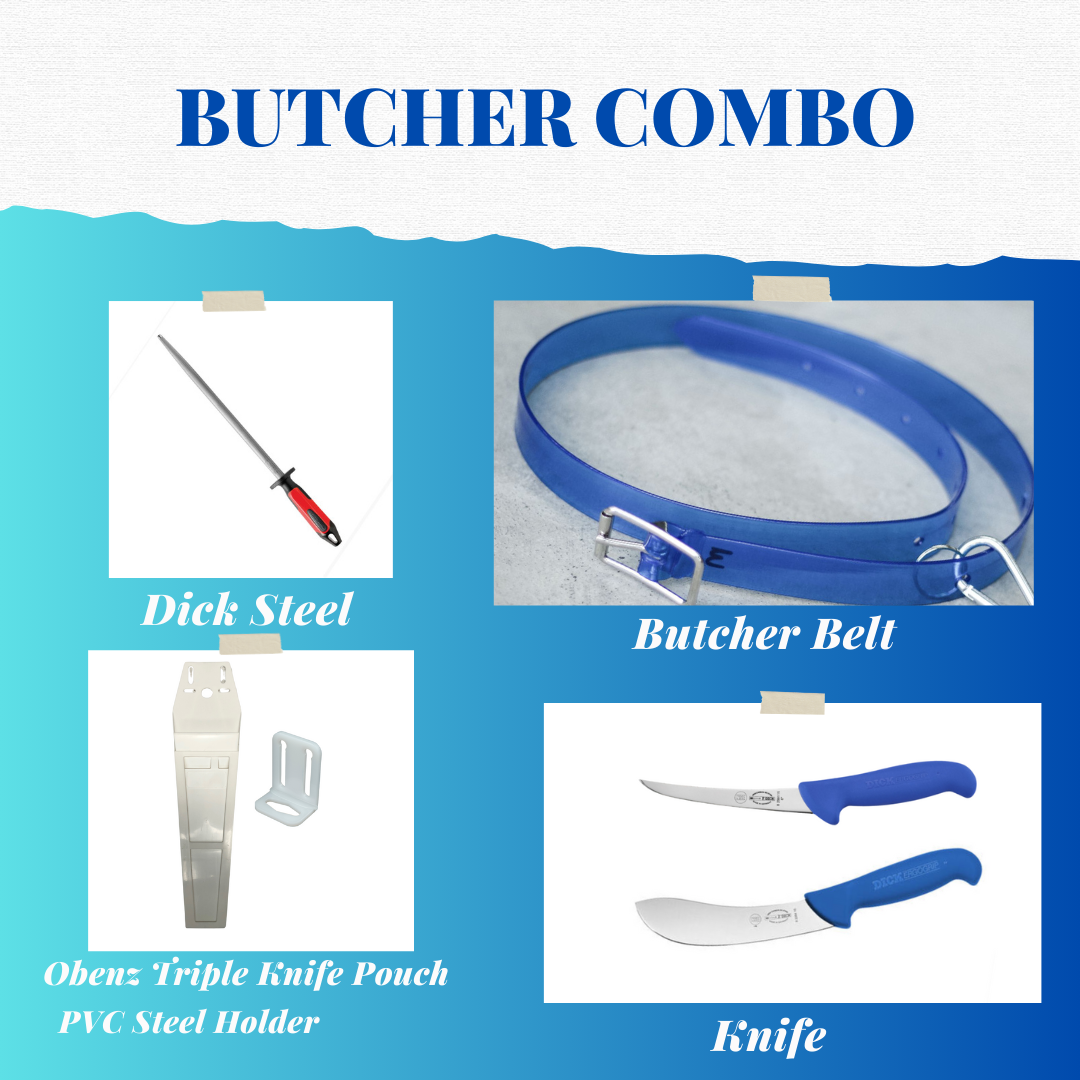 Burchar Tools Professional Butcher Tool Combo: Belt, Dick Steel, Knife, and Pouch ...