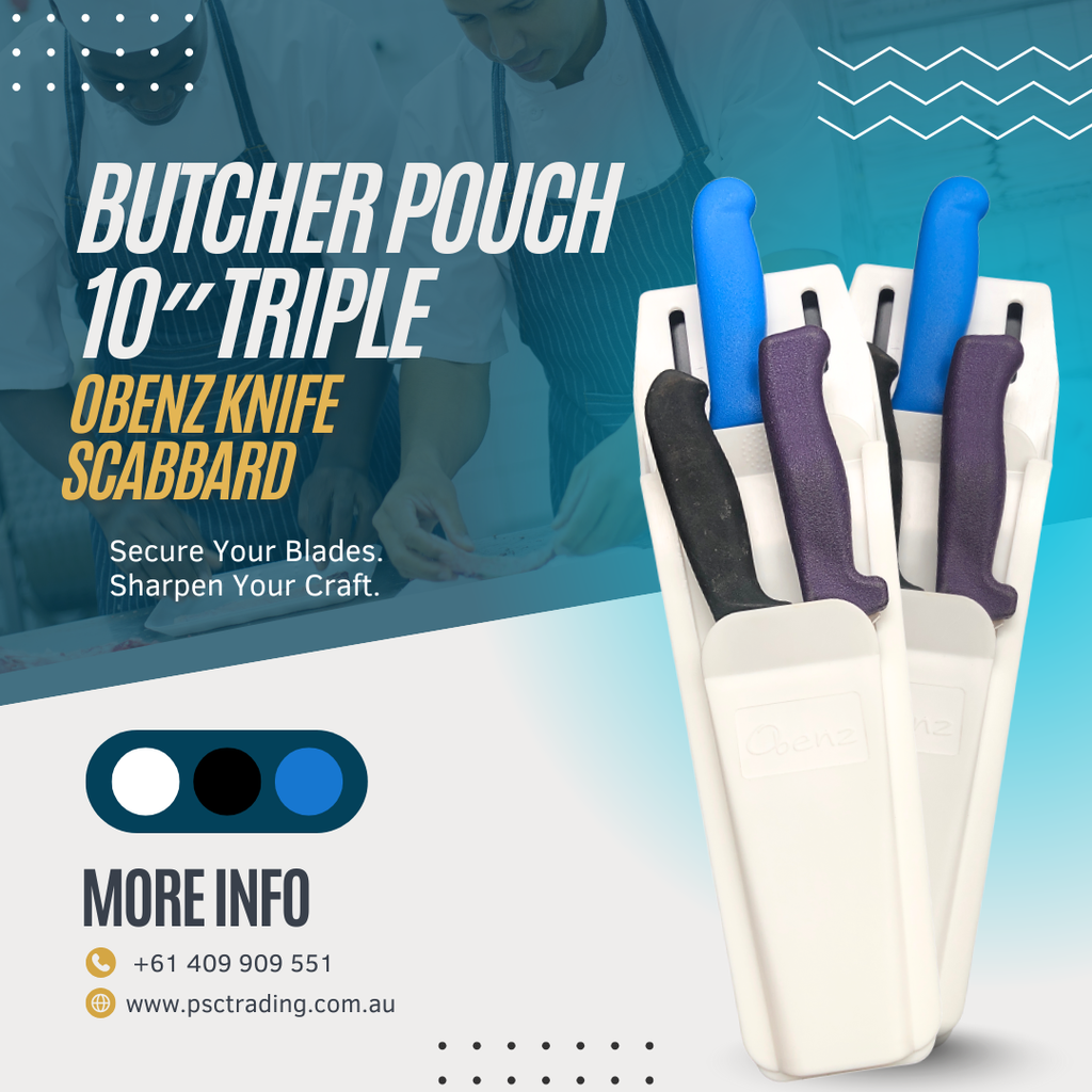 Butcher Pouch 10″ Triple | Obenz Knife Scabbard | Holds 3–4 Knives | White