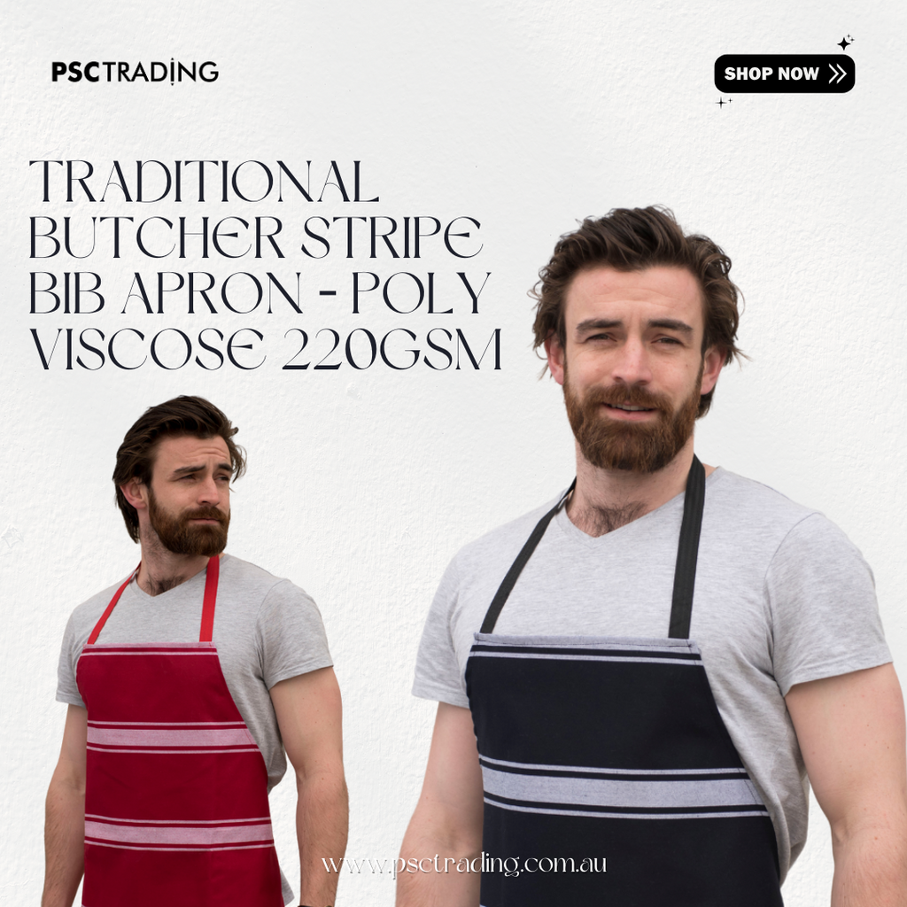 The Classic Apron That Never Goes Out of Style: Traditional Butcher Stripe Bib Apron – Poly Viscose 220gsm