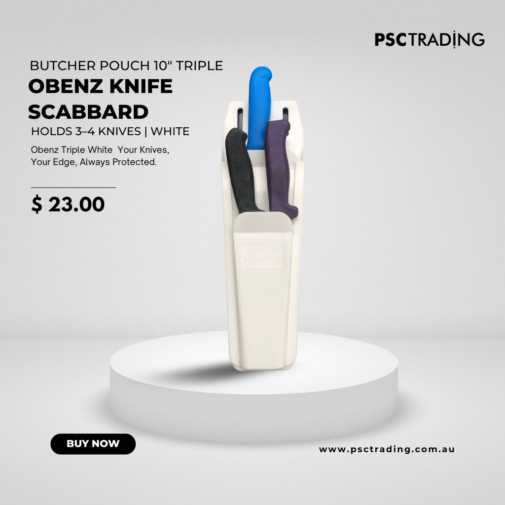 Butcher Pouch 10″ Triple White – Obenz Knife Scabbard for 3–4 Knives
