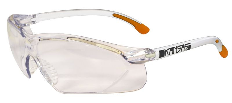 EKA304_ Safety Glasses Kansas with Anti-Fog - Front View, Kansas Safety Glasses - Side Profile, Medium Impact Resistant Glasses, Anti-Fog, High Impact Protection