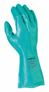 GNF127_ Maxisafe Green Nitrile Chemical Glove - Front View, Nitrile Chemical Glove - Textured Palm, Industrial Work Glove - 33cm Long, Chemical Resistant Glove - Food Safe, Maxisafe Glove for Food Processing