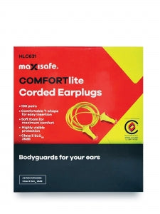 HLC631_ COMFORTlite T-Shaped Corded Earplugs, Class 5 26dB Earplugs, Comfortable T-Shape Earplugs, High-Attenuation Ear Protection, Corded Earplugs for Security, Agriculture & Forestry Earplugs, Metal Processing Earplugs, Welding Safety Ear Protection   
