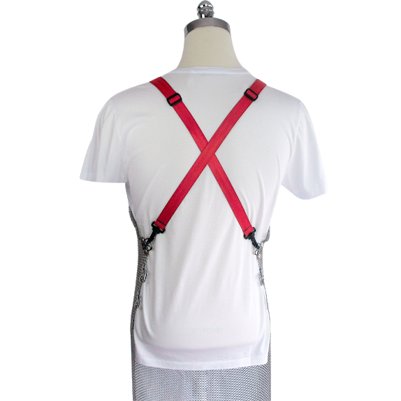 mesh apron harness, red nylon/polyester harness, harness for apron, apron with mesh design, nylon and polyester harness, adjustable harness, durable apron harness
