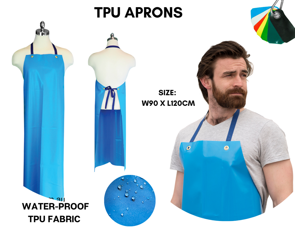 TPU  food processing apron, heavy-duty apron, food-grade apron, waterproof apron, chemical-resistant apron, durable apron, industrial apron, adjustable apron, easy-to-clean apron, protective apron
